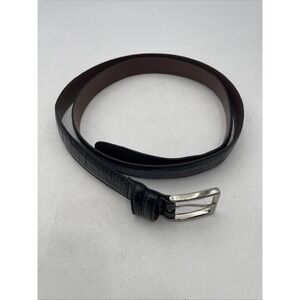 Roundtree & Yorke Black Full Grain Cowhide Dress Belt Men's Size 54 Silver Buckl